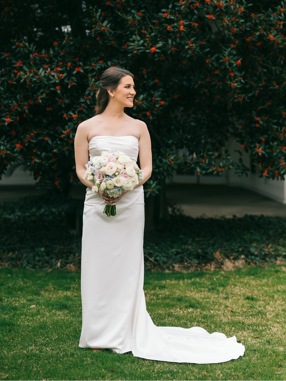 Strapless White Bridal Gown with Train